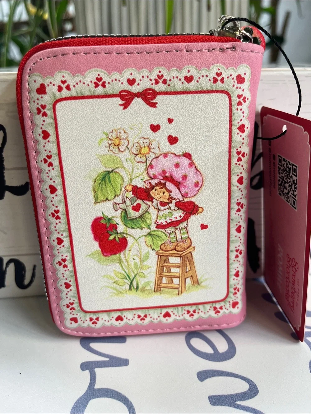 ROMWE Pink Strawberry Shortcake Zip Wallet with Red Accents